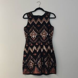 Express Sequin Aztec Dress - Gold/Bronze/Black